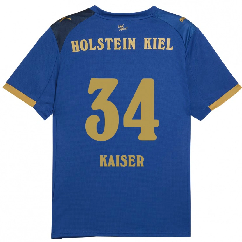 Danxen Homme Maillot Konstantin Kaiser #34 Bleu Doré Tenues Domicile 2025/26 T-Shirt