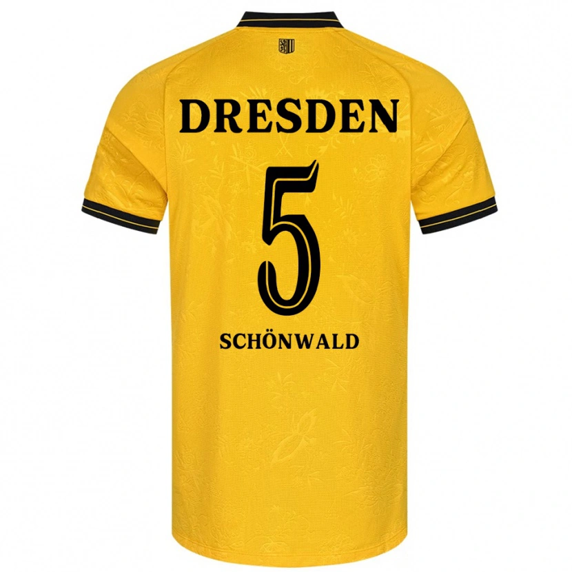 Danxen Homme Maillot Laurin Schönwald #5 Jaune Noir Tenues Domicile 2025/26 T-Shirt