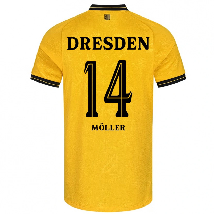 Danxen Homme Maillot Gustav Möller #14 Jaune Noir Tenues Domicile 2025/26 T-Shirt