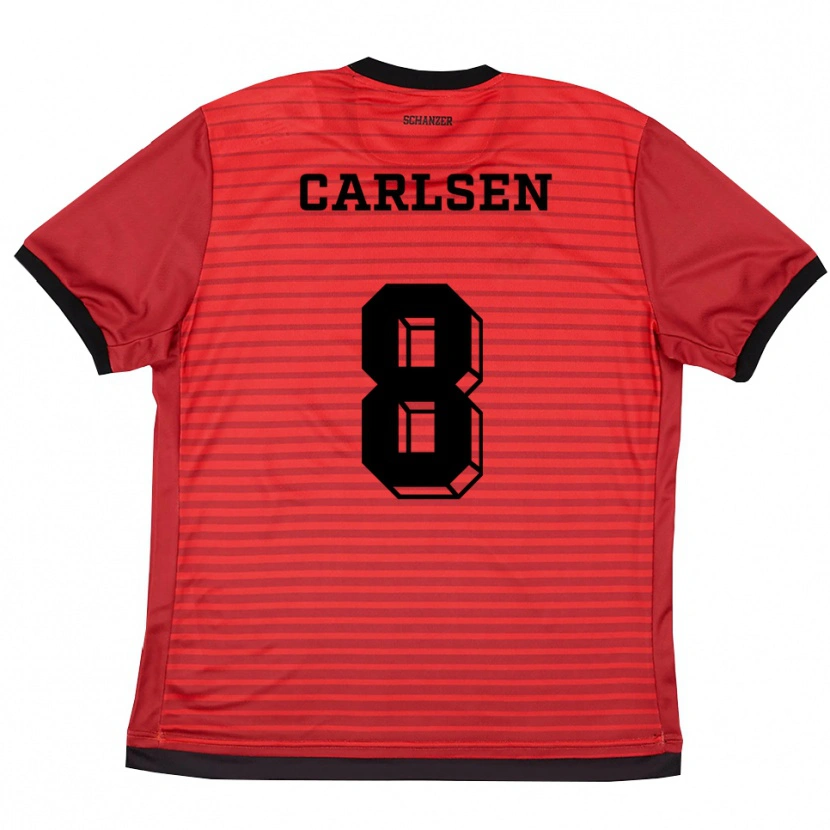 Danxen Homme Maillot Fredrik Carlsen #8 Rouge Noir Tenues Domicile 2025/26 T-Shirt