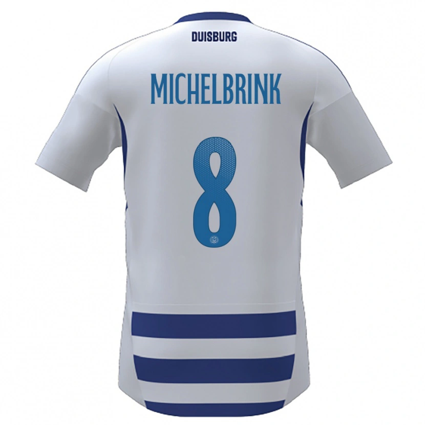 Danxen Homme Maillot Jonas Michelbrink #8 Blanc Bleu Tenues Domicile 2025/26 T-Shirt