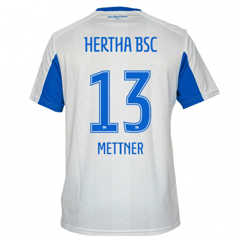 Danxen Homme Maillot Ella Mettner #13 Blanc Bleu Tenues Extérieur 2025/26 T-Shirt