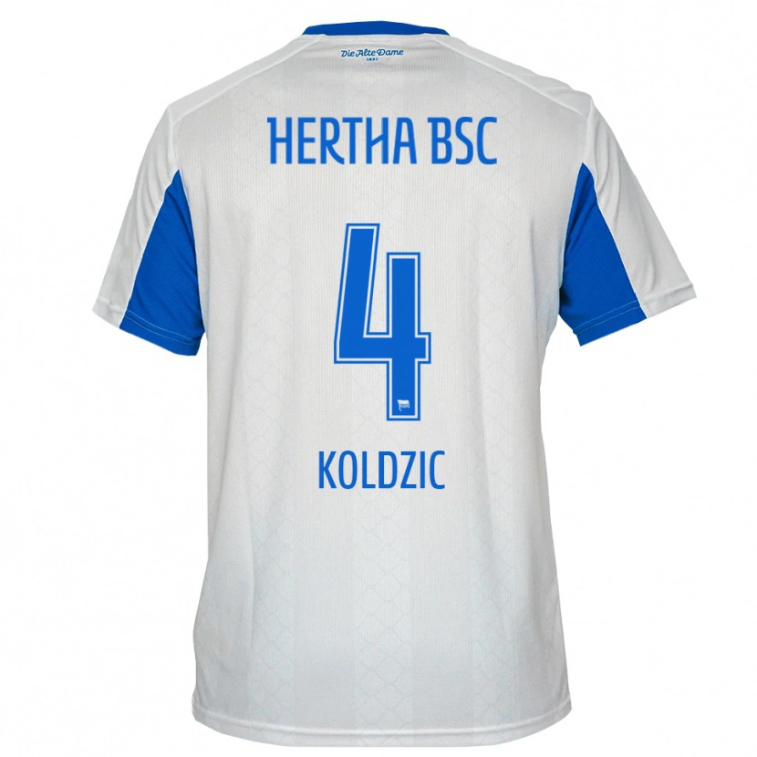 Danxen Homme Maillot Denis Koldzic #4 Blanc Bleu Tenues Extérieur 2025/26 T-Shirt