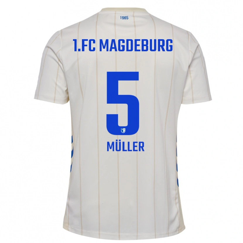 Danxen Homme Maillot Tobias Müller #5 Blanc Bleu Tenues Extérieur 2025/26 T-Shirt