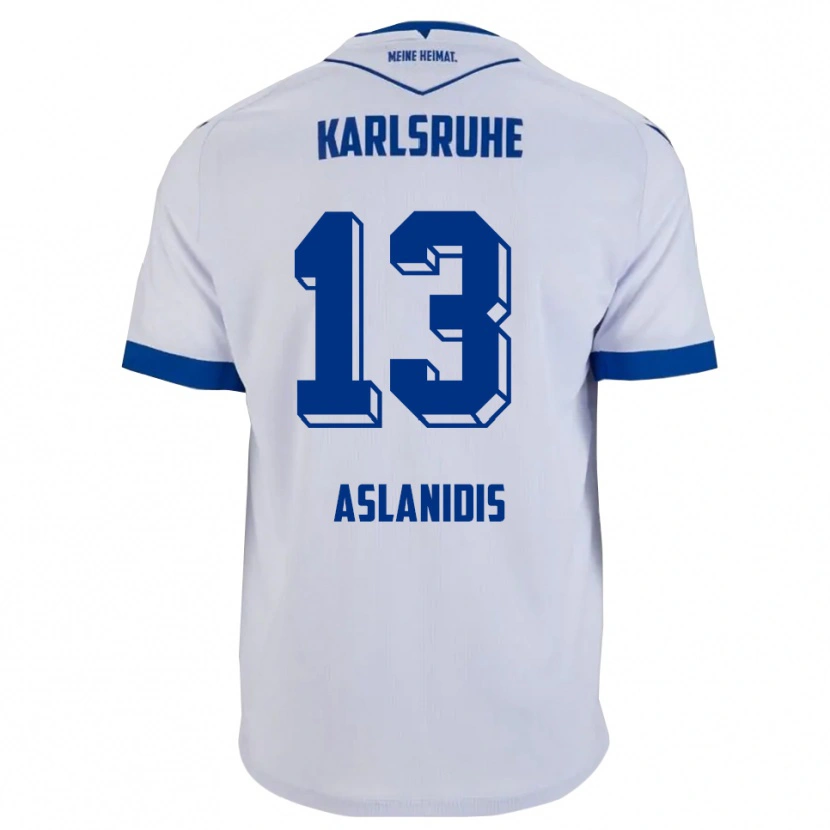Danxen Homme Maillot Ioannis Aslanidis #13 Blanc Bleu Tenues Extérieur 2025/26 T-Shirt