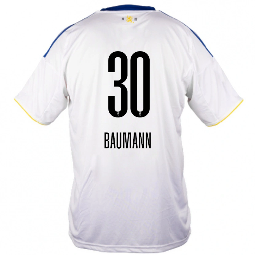 Danxen Homme Maillot Dominic Baumann #30 Blanc Bleu Jaune Tenues Extérieur 2025/26 T-Shirt