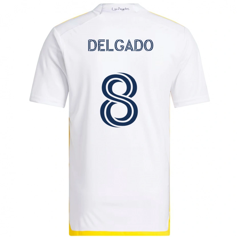 Danxen Enfant Maillot Mark Delgado #8 Blanc Jaune Tenues Domicile 2025/26 T-Shirt