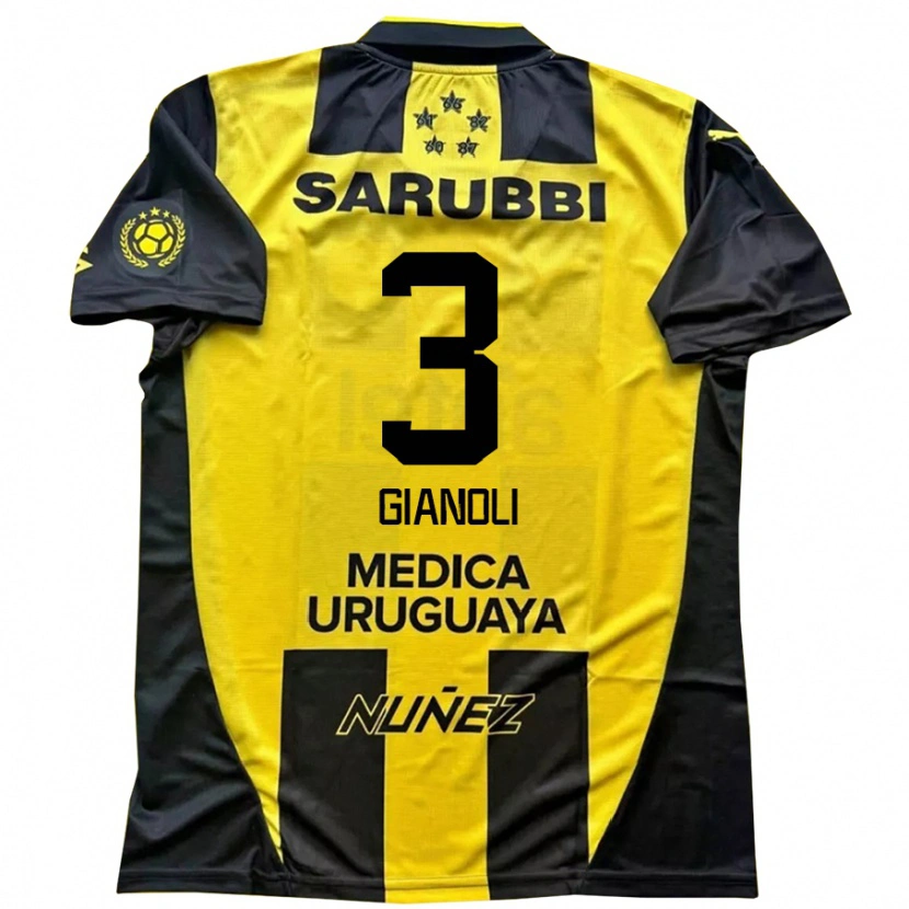 Danxen Enfant Maillot Martín Gianoli #3 Jaune Noir Tenues Domicile 2025/26 T-Shirt