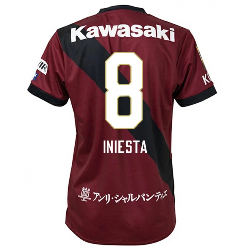 Danxen Enfant Maillot Andres Iniesta #8 Bordeaux Noir Tenues Domicile 2025/26 T-Shirt
