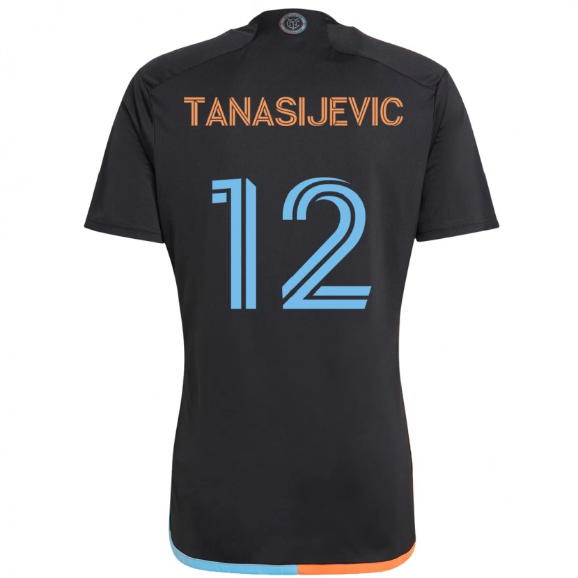 Danxen Enfant Maillot Strahinja Tanasijević #12 Noir Bleu Orange Tenues Extérieur 2025/26 T-Shirt
