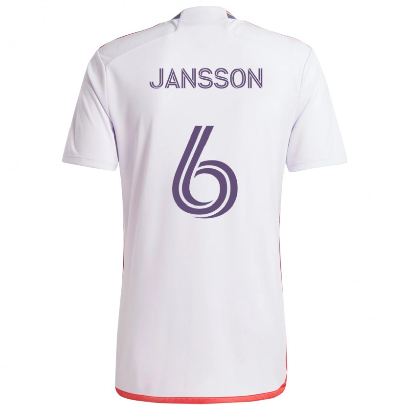 Danxen Enfant Maillot Robin Jansson #6 Blanc Violet Tenues Extérieur 2025/26 T-Shirt
