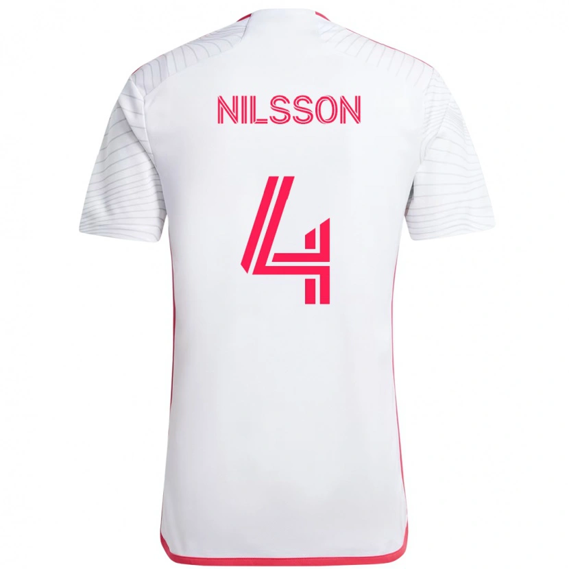 Danxen Enfant Maillot Joakim Nilsson #4 Blanc Magenta Tenues Extérieur 2025/26 T-Shirt