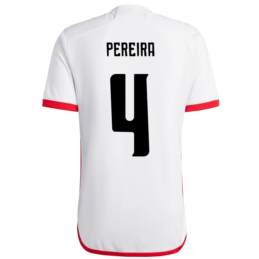 Danxen Enfant Maillot Léo Pereira #4 Blanc Rouge Tenues Extérieur 2025/26 T-Shirt