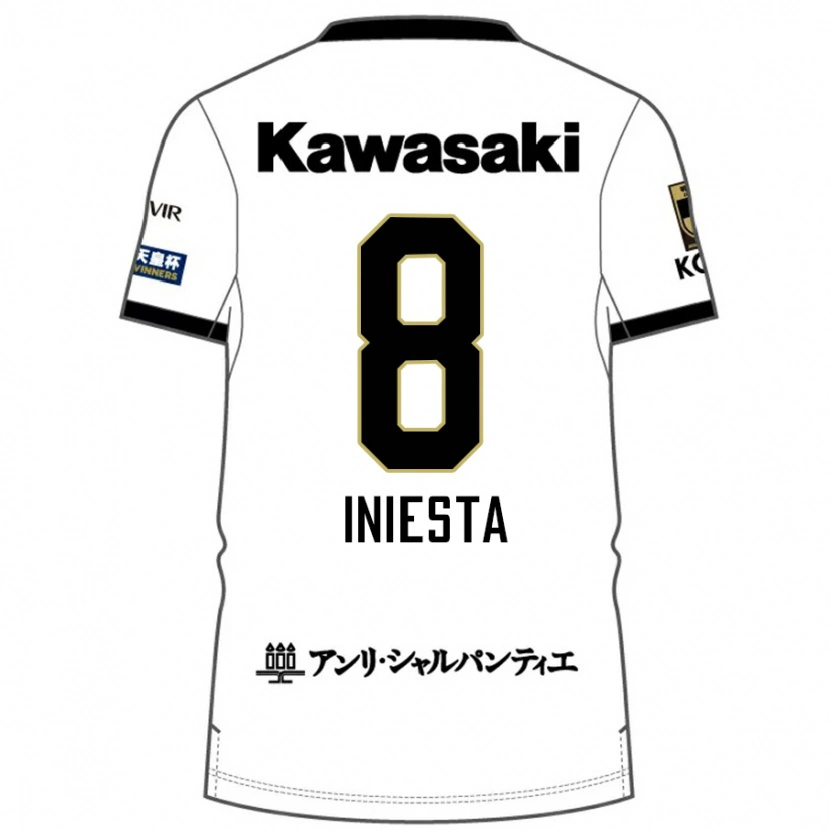 Danxen Enfant Maillot Andres Iniesta #8 Blanc Noir Tenues Extérieur 2025/26 T-Shirt