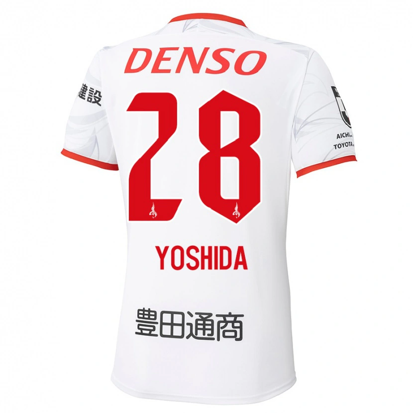 Danxen Enfant Maillot Akira Yoshida #28 Blanc Rouge Tenues Extérieur 2025/26 T-Shirt
