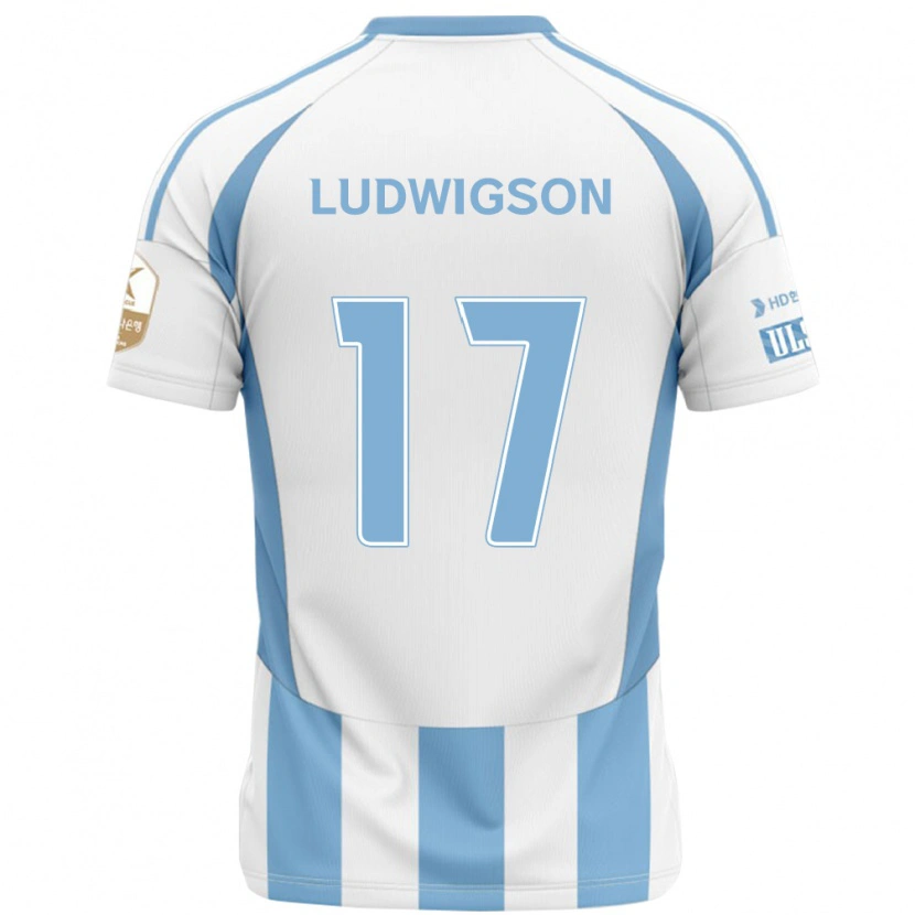 Danxen Enfant Maillot Gustav Ludwigson #17 Blanc Bleu Ciel Tenues Extérieur 2025/26 T-Shirt