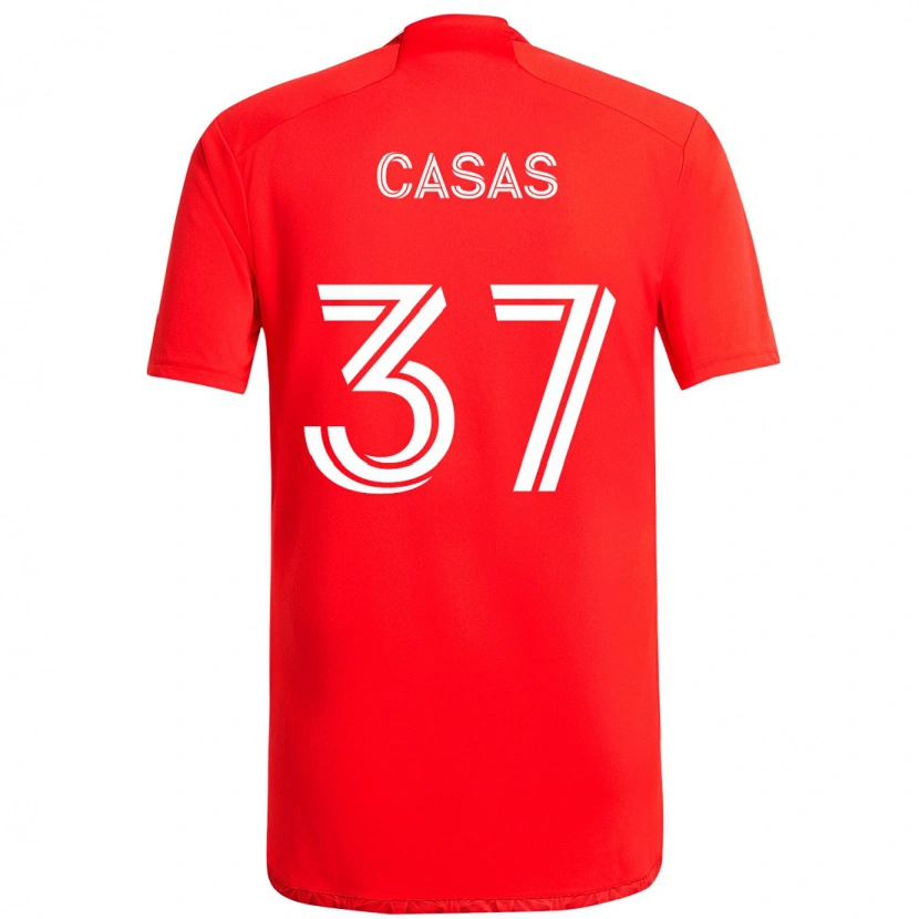 Danxen Homme Maillot Javier Casas #37 Rouge Blanc Tenues Domicile 2025/26 T-Shirt