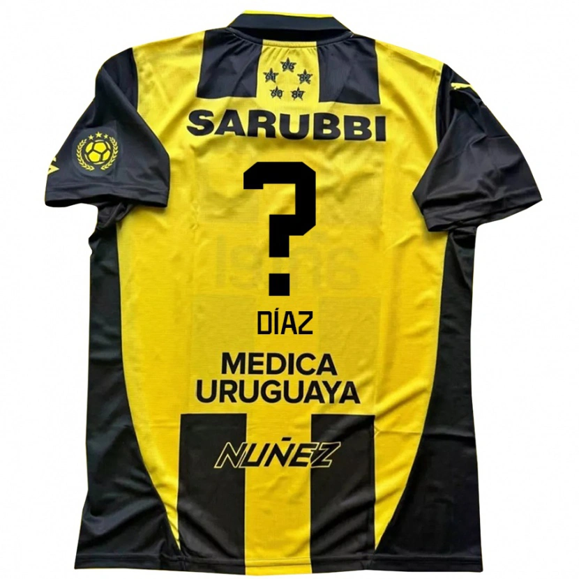 Danxen Homme Maillot Santiago Díaz #0 Jaune Noir Tenues Domicile 2025/26 T-Shirt