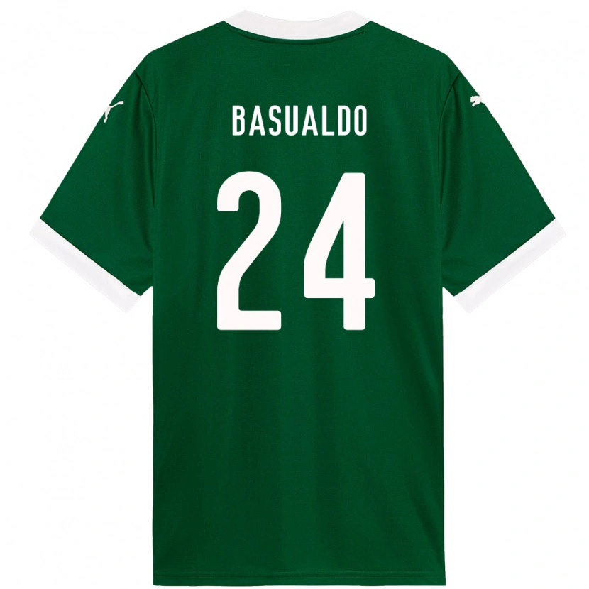 Danxen Homme Maillot Luis Basualdo #24 Vert Blanc Tenues Domicile 2025/26 T-Shirt