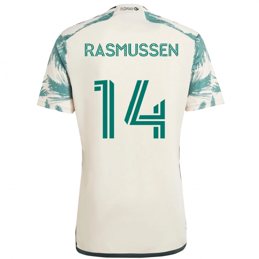 Danxen Homme Maillot Justin Rasmussen #14 Beige Vert Tenues Extérieur 2025/26 T-Shirt