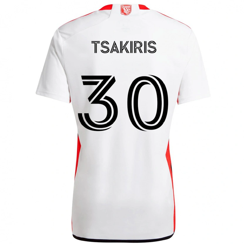 Danxen Homme Maillot Niko Tsakiris #30 Blanc Rouge Tenues Extérieur 2025/26 T-Shirt