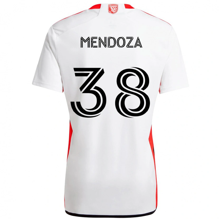 Danxen Homme Maillot Edwyn Mendoza #38 Blanc Rouge Tenues Extérieur 2025/26 T-Shirt