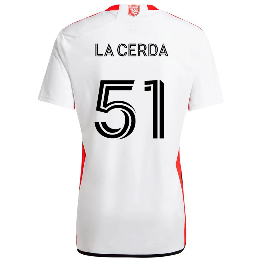 Danxen Homme Maillot Eric De La Cerda #51 Blanc Rouge Tenues Extérieur 2025/26 T-Shirt