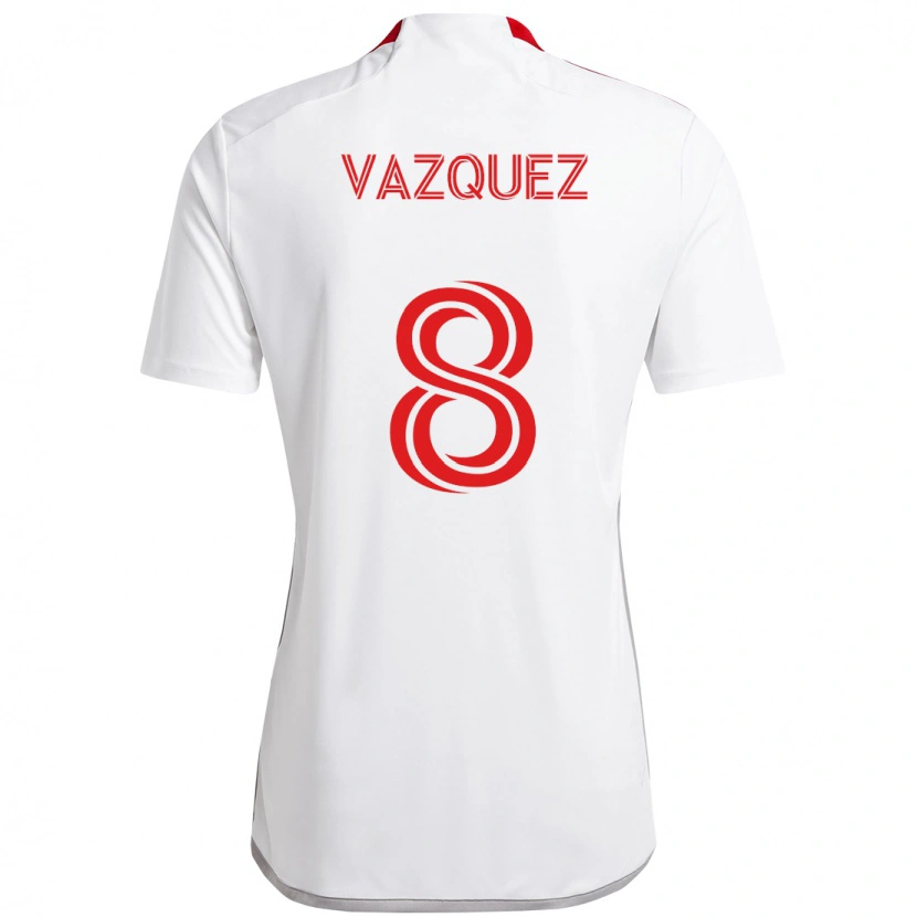 Danxen Homme Maillot Víctor Vázquez #8 Rouge Blanc Tenues Extérieur 2025/26 T-Shirt