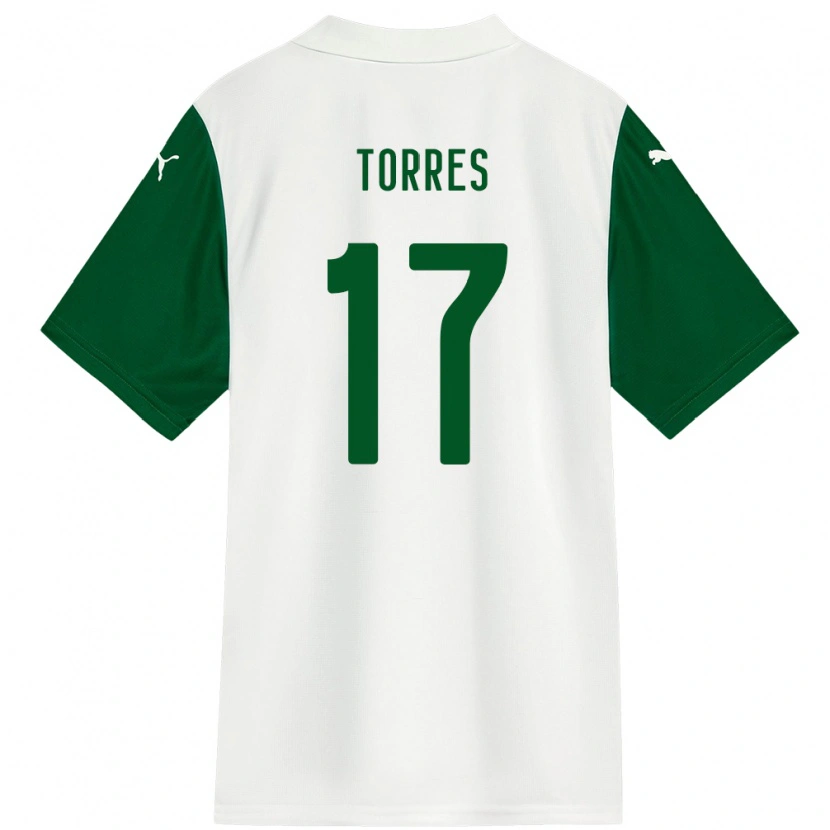 Danxen Homme Maillot Facundo Torres #17 Blanc Vert Tenues Extérieur 2025/26 T-Shirt