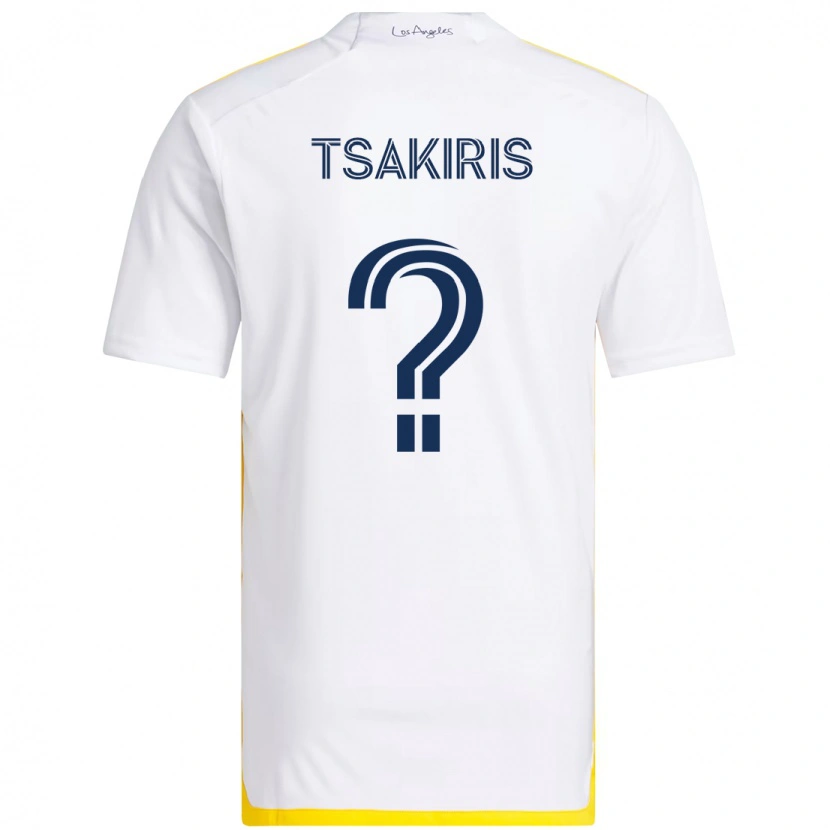 Danxen Femme Maillot Mateo Tsakiris #0 Blanc Jaune Tenues Domicile 2025/26 T-Shirt