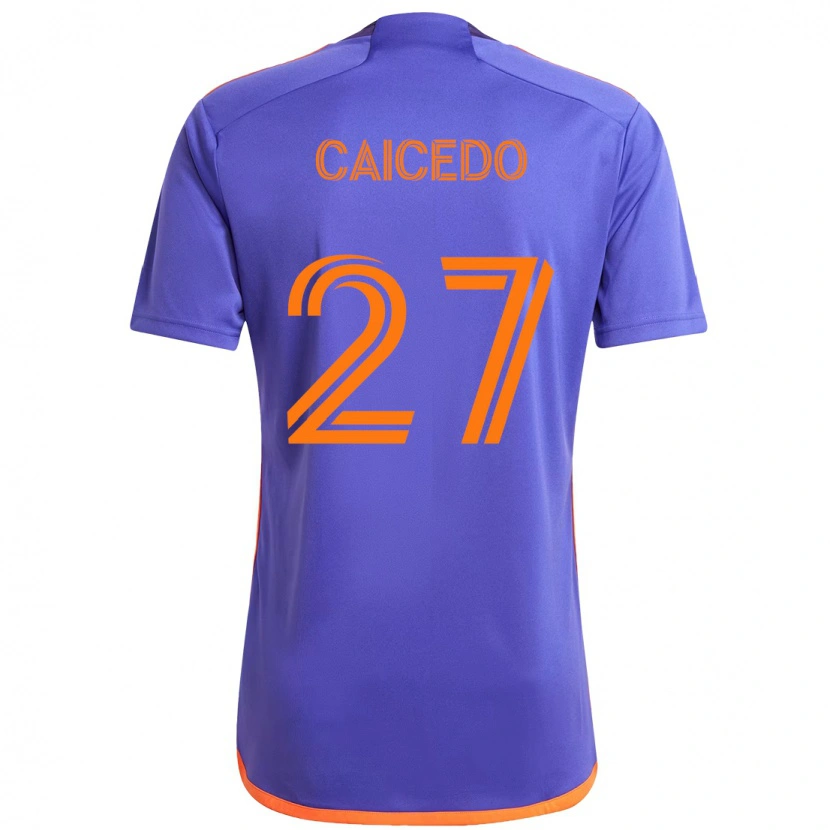 Danxen Femme Maillot Luis Caicedo #27 Orange Blanc Tenues Extérieur 2025/26 T-Shirt