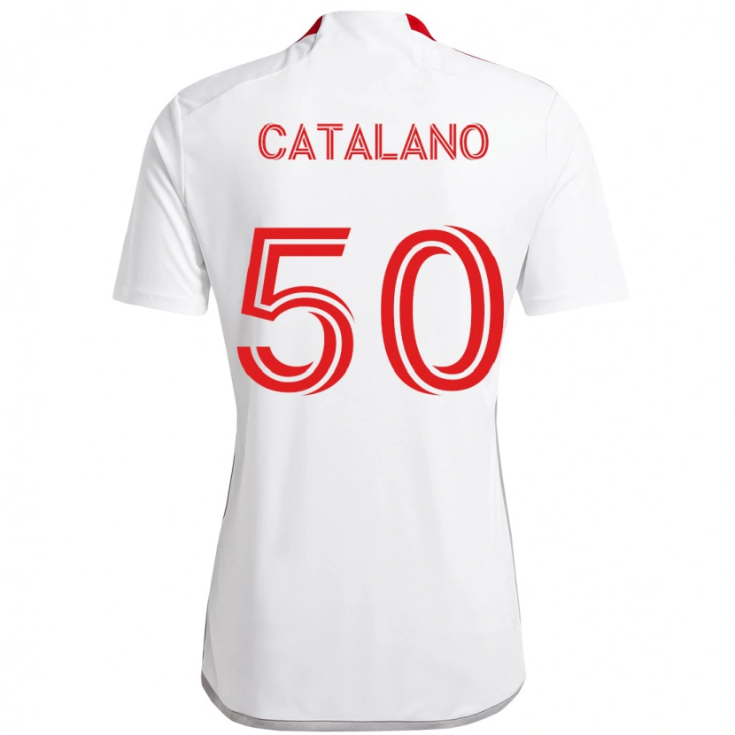 Danxen Femme Maillot Gianluca Catalano #50 Rouge Blanc Tenues Extérieur 2025/26 T-Shirt