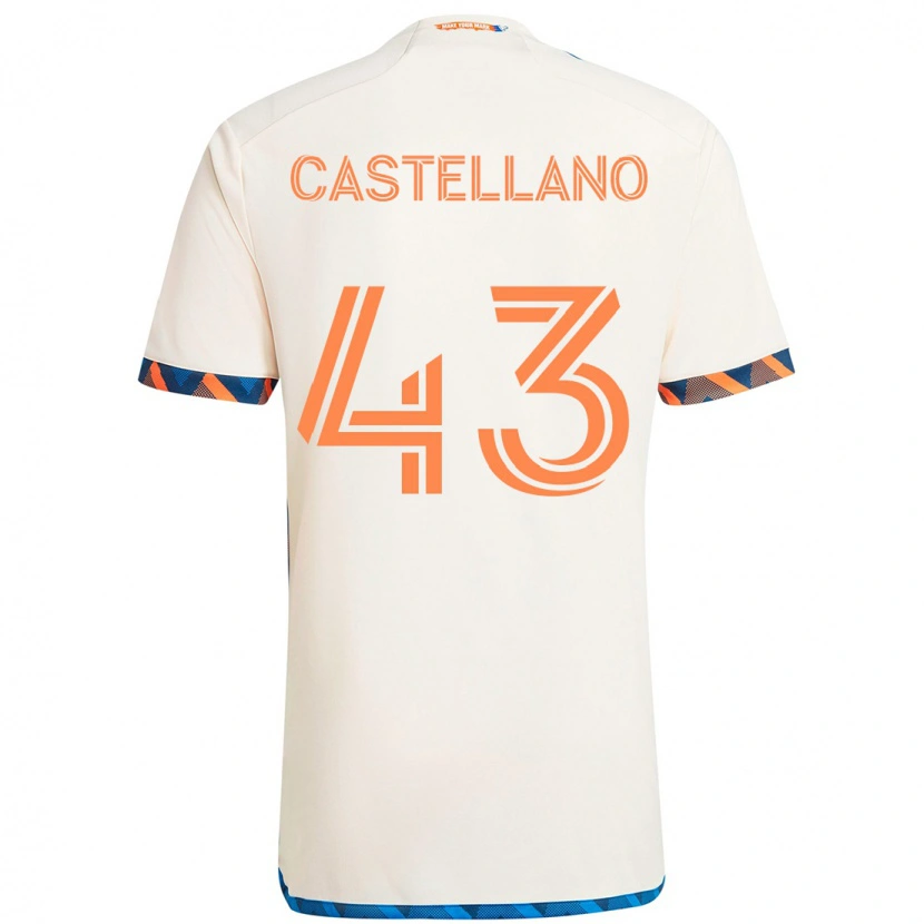 Danxen Femme Maillot Jesús Castellano #43 Blanc Bleu Orange Tenues Extérieur 2025/26 T-Shirt