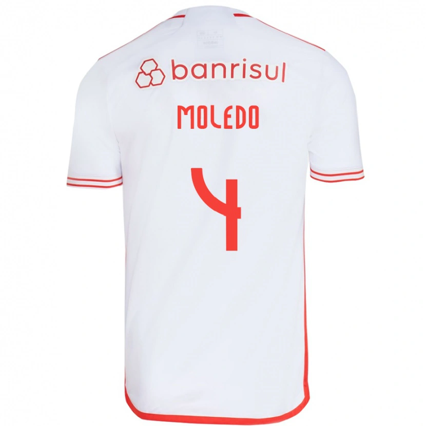 Danxen Femme Maillot Rodrigo Moledo #4 Blanc Rouge Tenues Extérieur 2025/26 T-Shirt