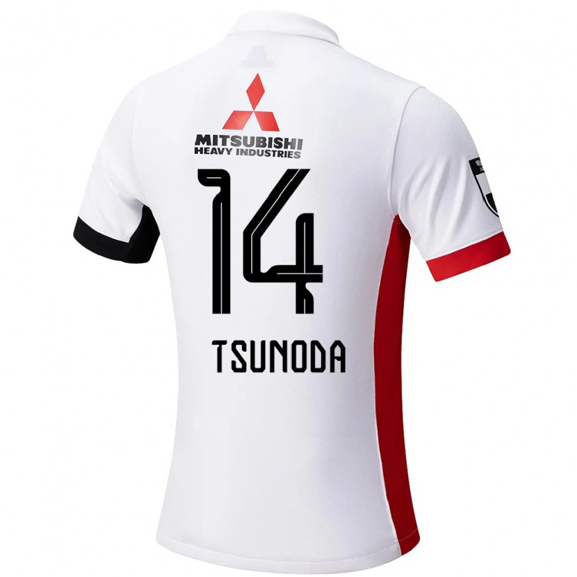 Danxen Femme Maillot Fuka Tsunoda #14 Rouge Blanc Tenues Extérieur 2025/26 T-Shirt