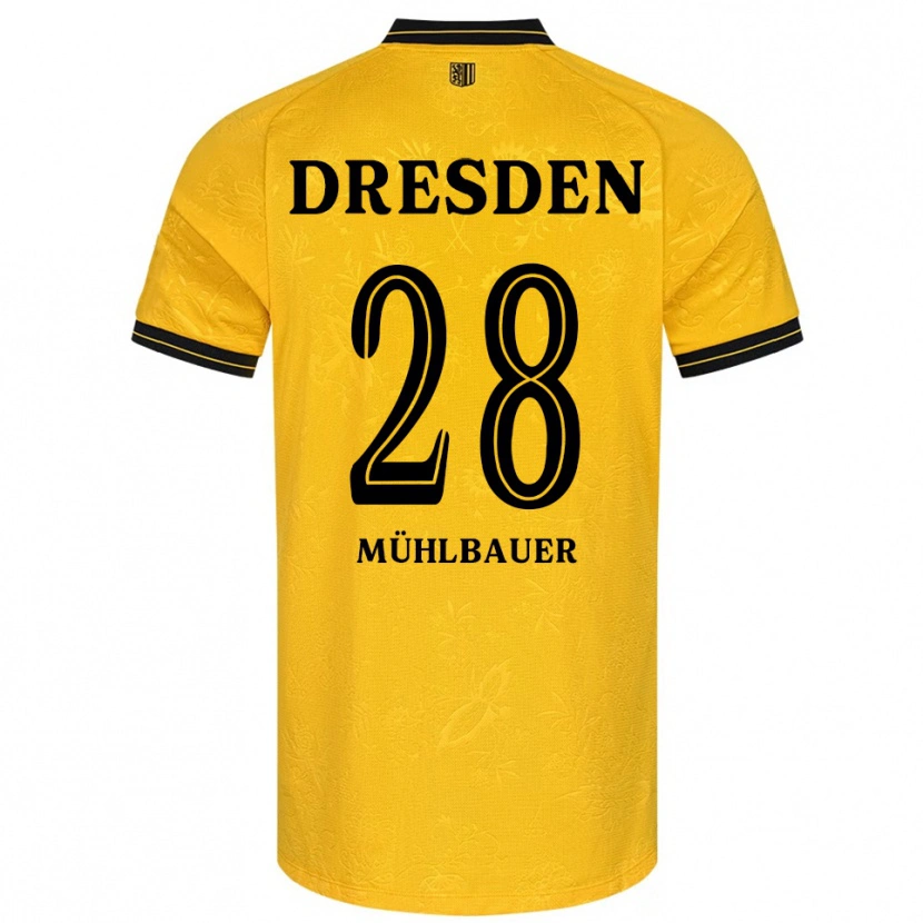 Danxen Femme Maillot Aron Mühlbauer #28 Jaune Noir Tenues Domicile 2025/26 T-Shirt