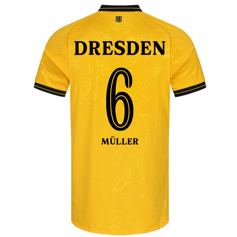 Danxen Femme Maillot Friedrich Müller #6 Jaune Noir Tenues Domicile 2025/26 T-Shirt