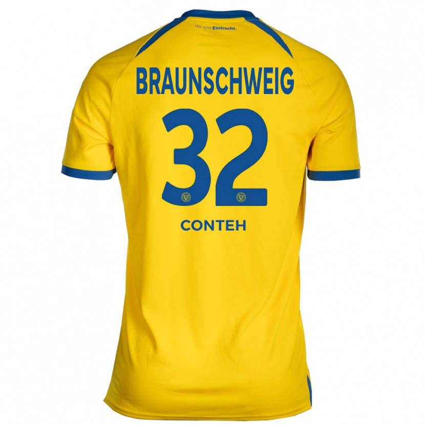 Danxen Femme Maillot Christian Conteh #32 Jaune Bleu Tenues Domicile 2025/26 T-Shirt