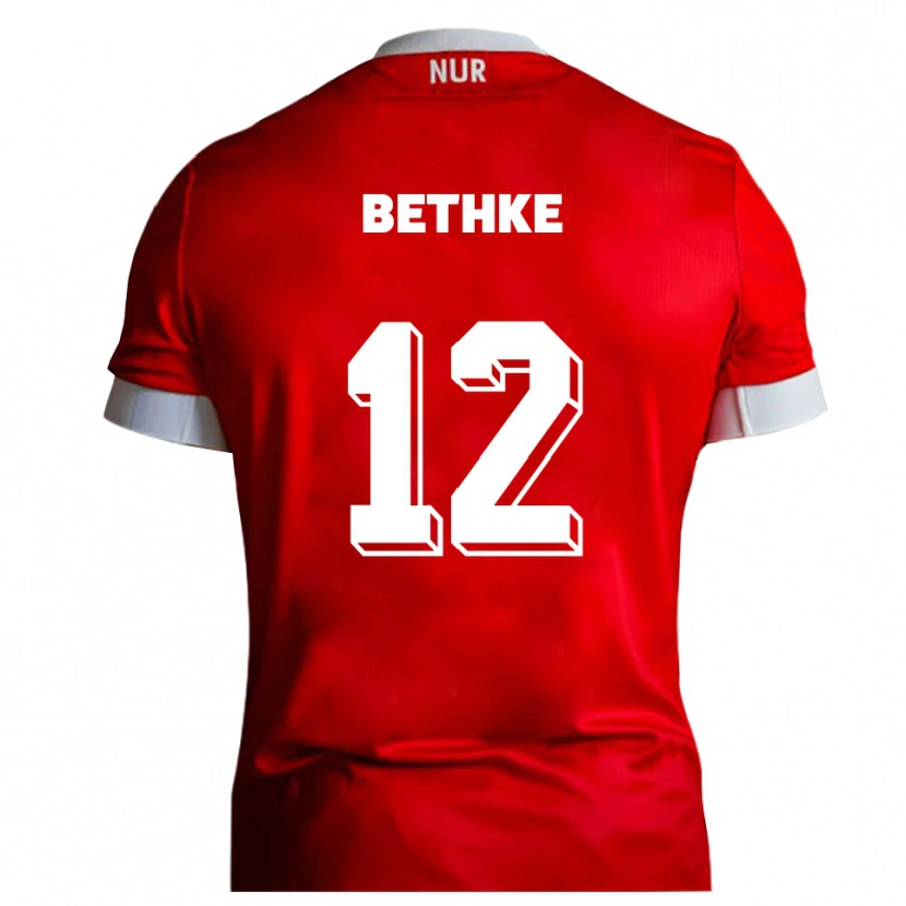 Danxen Femme Maillot Elias Bethke #12 Rouge Blanc Tenues Domicile 2025/26 T-Shirt