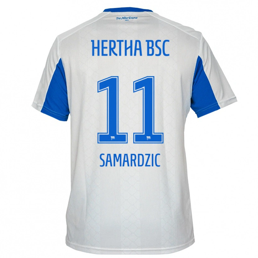 Danxen Femme Maillot Tadija Samardzic #11 Blanc Bleu Tenues Extérieur 2025/26 T-Shirt