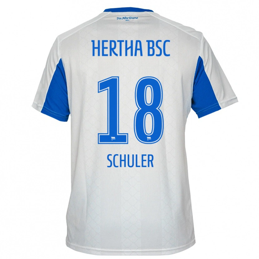Danxen Femme Maillot Luca Schuler #18 Blanc Bleu Tenues Extérieur 2025/26 T-Shirt