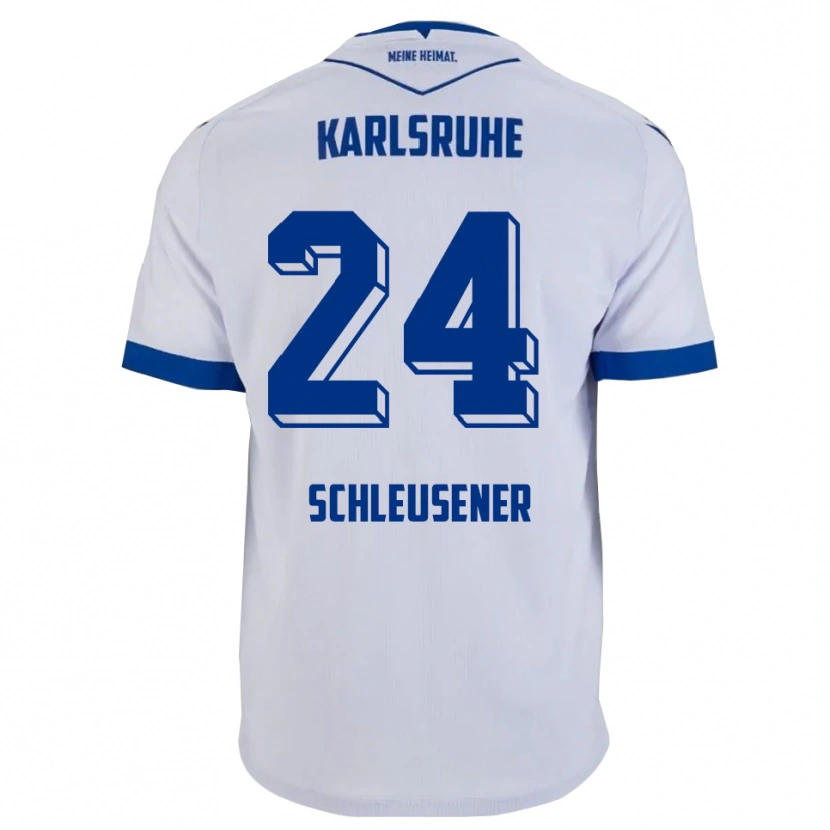 Danxen Femme Maillot Fabian Schleusener #24 Blanc Bleu Tenues Extérieur 2025/26 T-Shirt