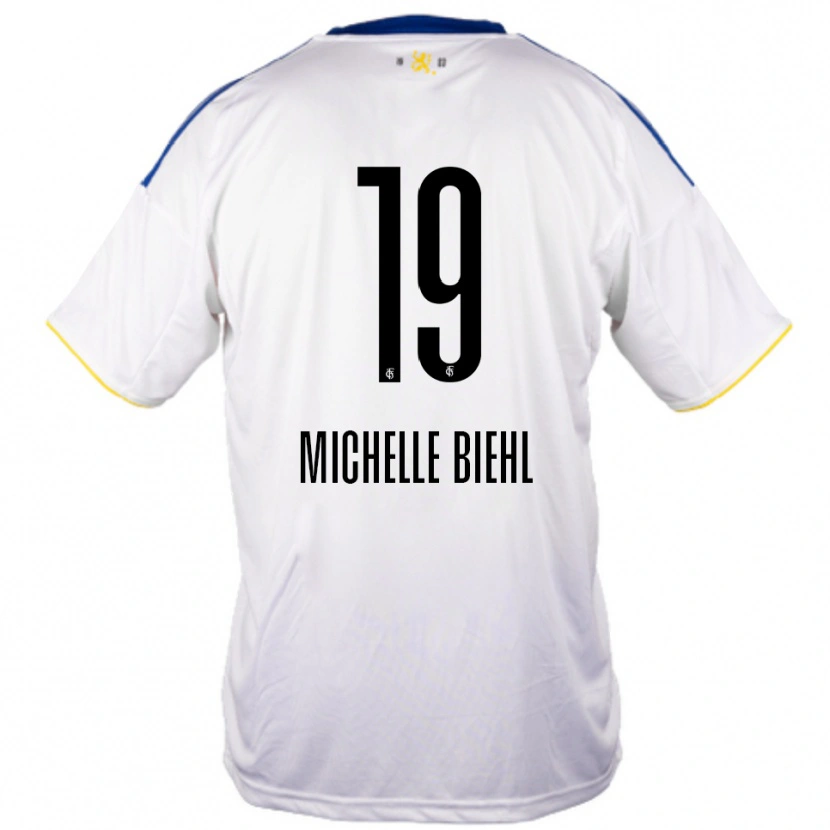 Danxen Femme Maillot Leonie Michelle Biehl #19 Blanc Bleu Jaune Tenues Extérieur 2025/26 T-Shirt