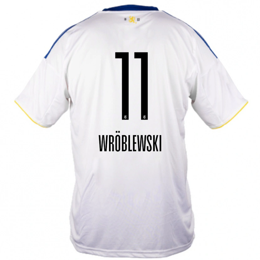 Danxen Femme Maillot Lukas Wröblewski #11 Blanc Bleu Jaune Tenues Extérieur 2025/26 T-Shirt