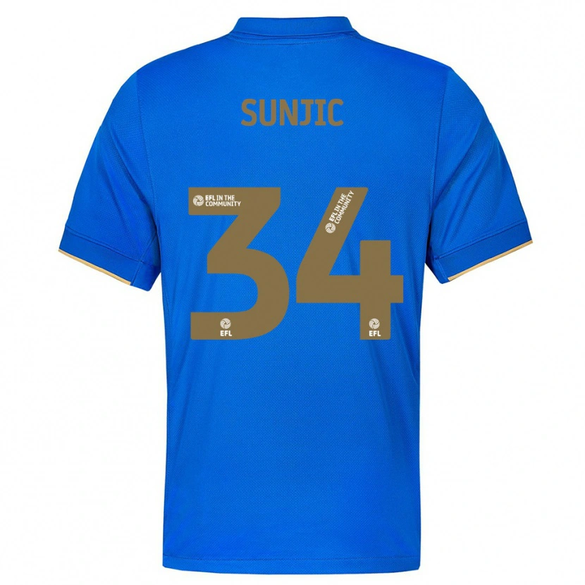 Danxen Enfant Maillot Ivan Sunjic #34 Bleu Or Tenues Domicile 2025/26 T-Shirt