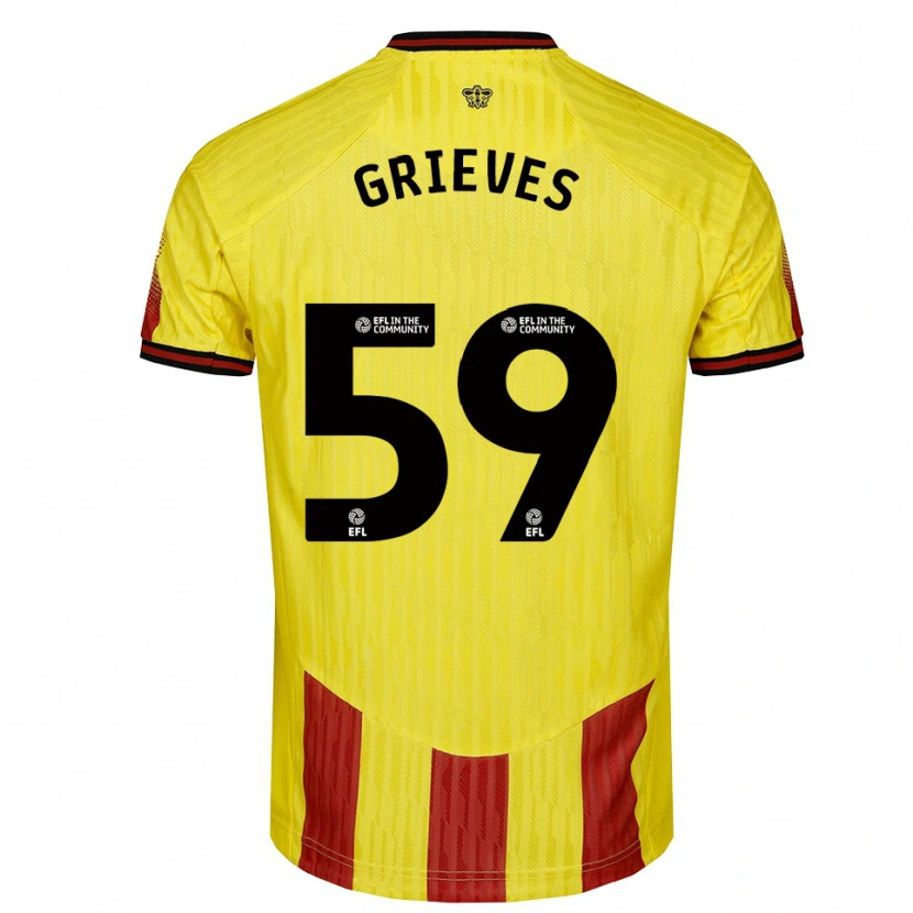 Danxen Enfant Maillot Jack Grieves #59 Jaune Rouge Tenues Domicile 2025/26 T-Shirt