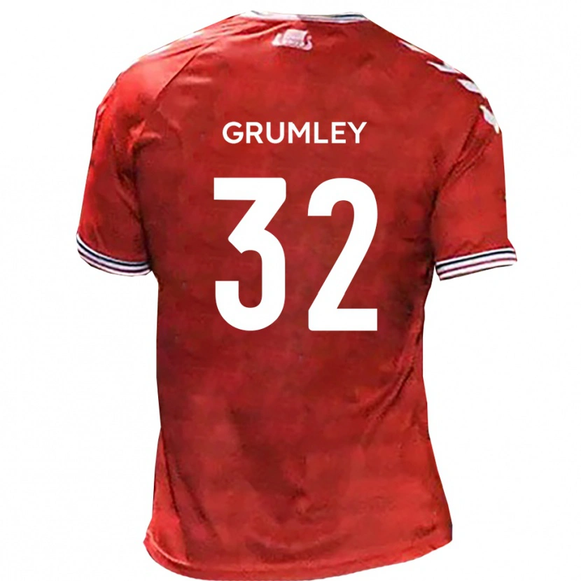 Danxen Enfant Maillot George Grumley #32 Rouge Blanc Tenues Domicile 2025/26 T-Shirt