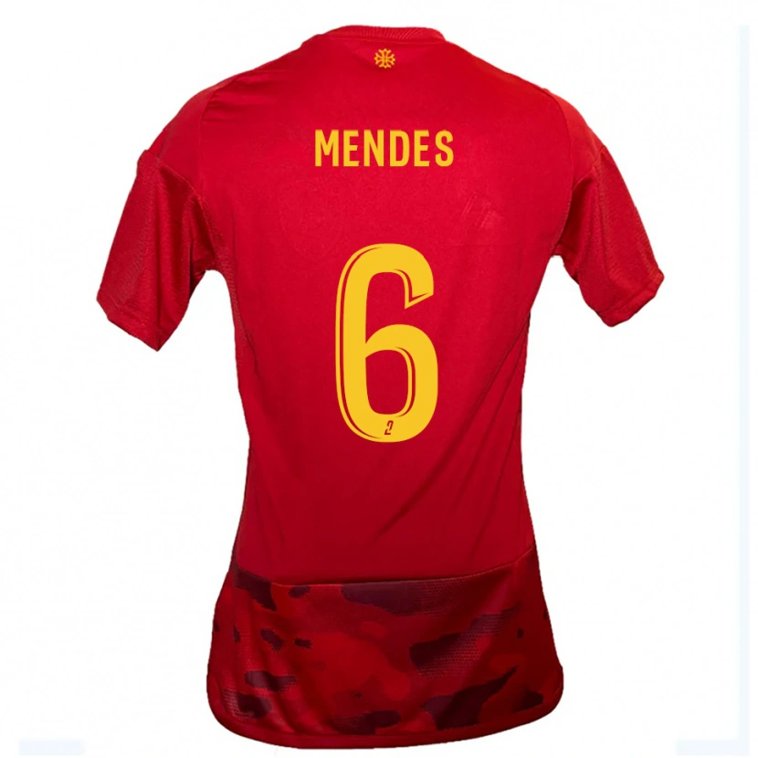 Danxen Enfant Maillot Jordan Mendes #6 Rouge Jaune Tenues Domicile 2025/26 T-Shirt