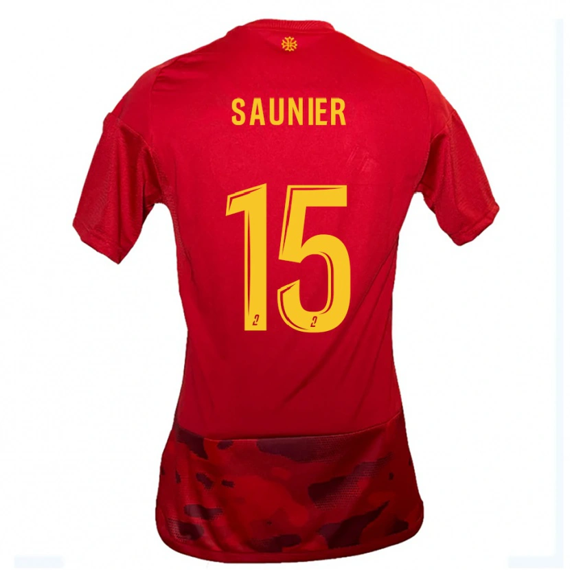 Danxen Enfant Maillot Océane Saunier #15 Rouge Jaune Tenues Domicile 2025/26 T-Shirt