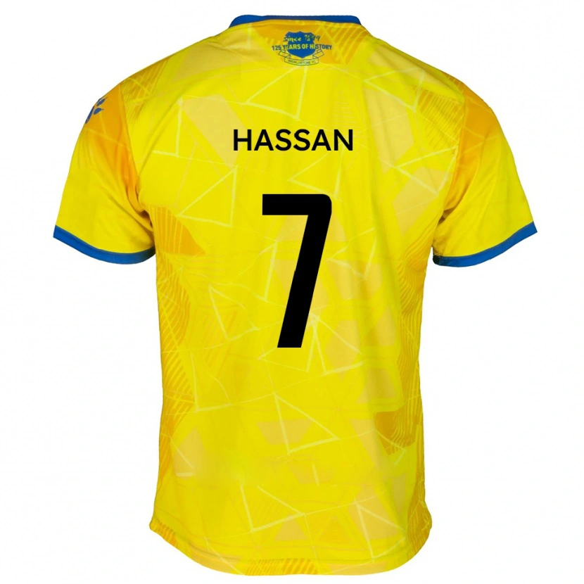 Danxen Enfant Maillot Sakariya Hassan #7 Jaune Bleu Tenues Extérieur 2025/26 T-Shirt